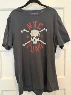 John Varvatos Black Tee with White Skull and Red NYC Punk Print